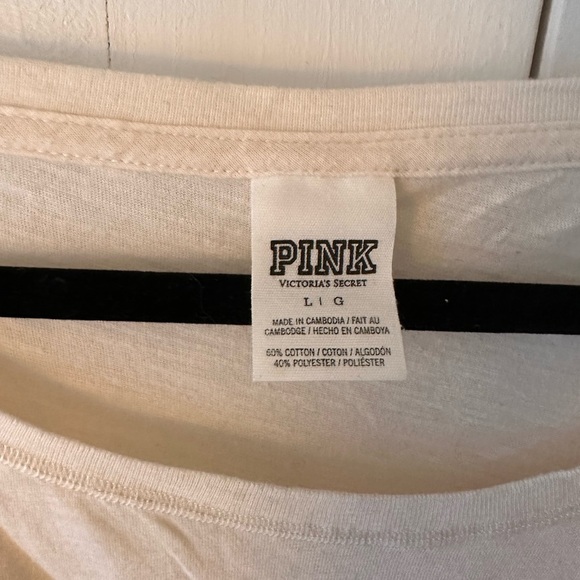 PINK Victoria's Secret White Long Sleeve Cropped Tee - Size Large - Picture 3 of 3